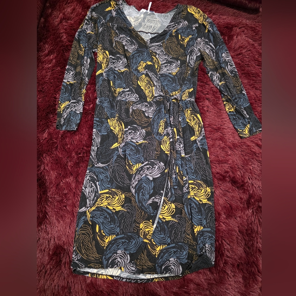 French Connection Yellow and Grey Sheath Dress V-Neck Long Sleeve